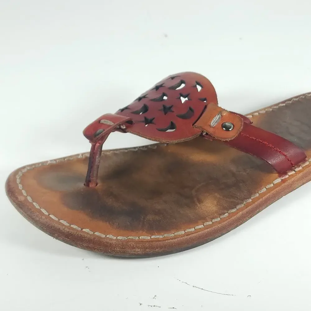 Freebird by Steven Women's Vallarta US8 Red Leather Moon Stars Thong Sandals